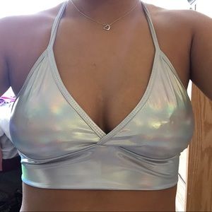 Metallic Halter Crop Top